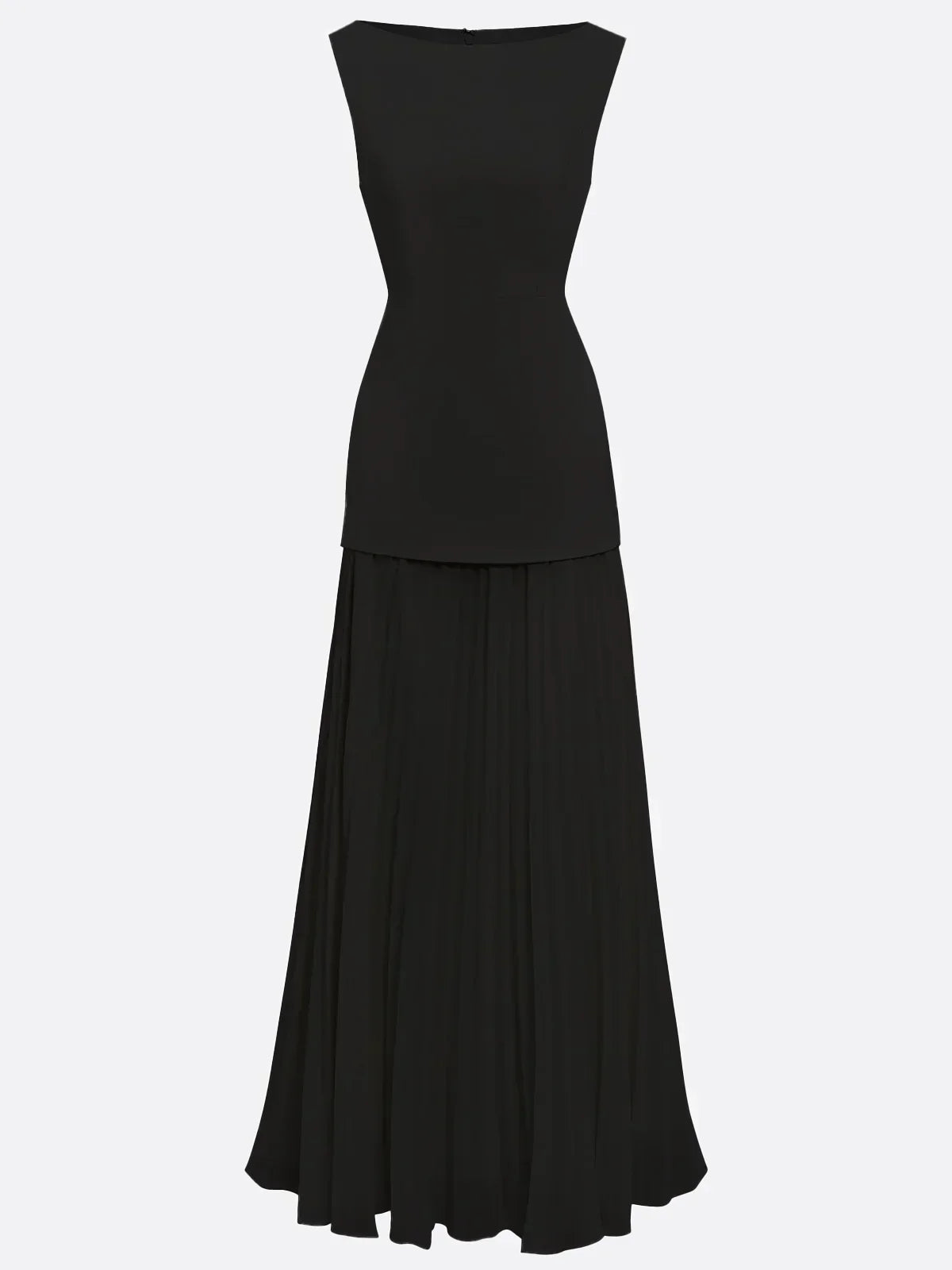 Robe longue plissée sans manches pour femme