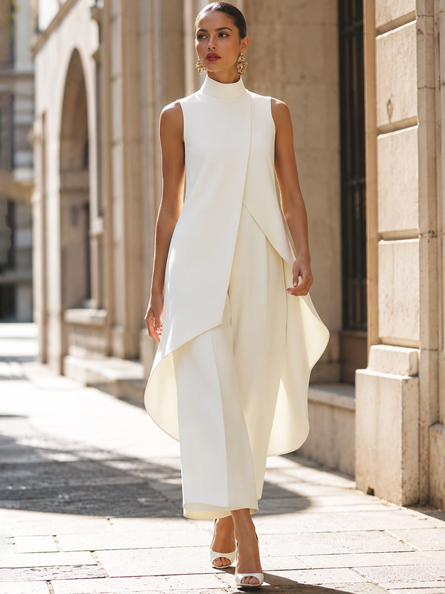 Ensemble pantalon raffiné à col montant pour femme
