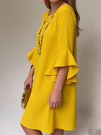 Robe Fluide Femme Courte À Manches Volantées Et Col Rond