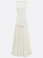 Robe longue plissée sans manches pour femme