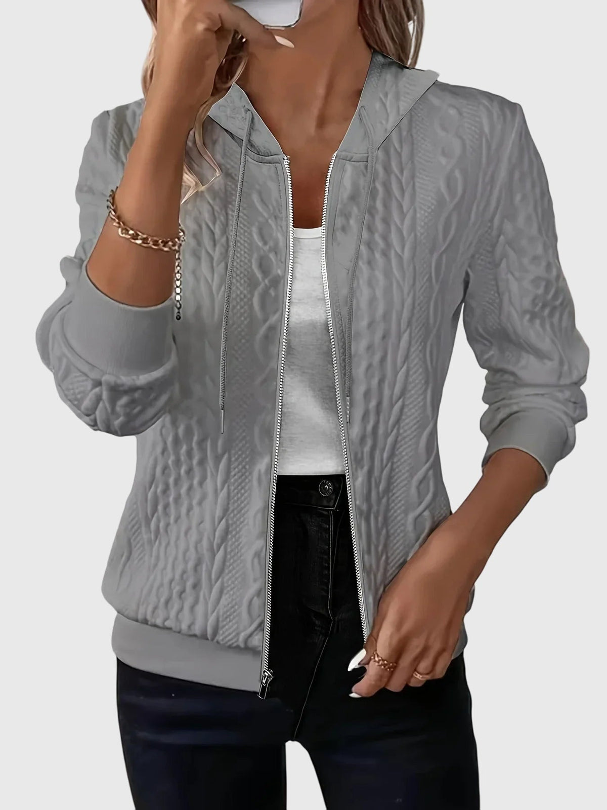 Sweat à capuche zippé design minimaliste pour femme