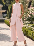 Ensemble pantalon raffiné à col montant pour femme