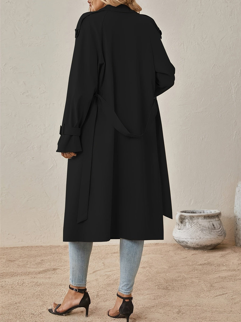 Trench Long Femme En Coton Mélangé À Taille Ajustée