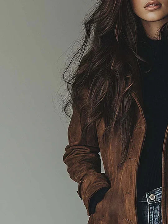 Trench en suède synthétique à coupe ajustée pour femme