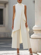 Ensemble pantalon raffiné à col montant pour femme