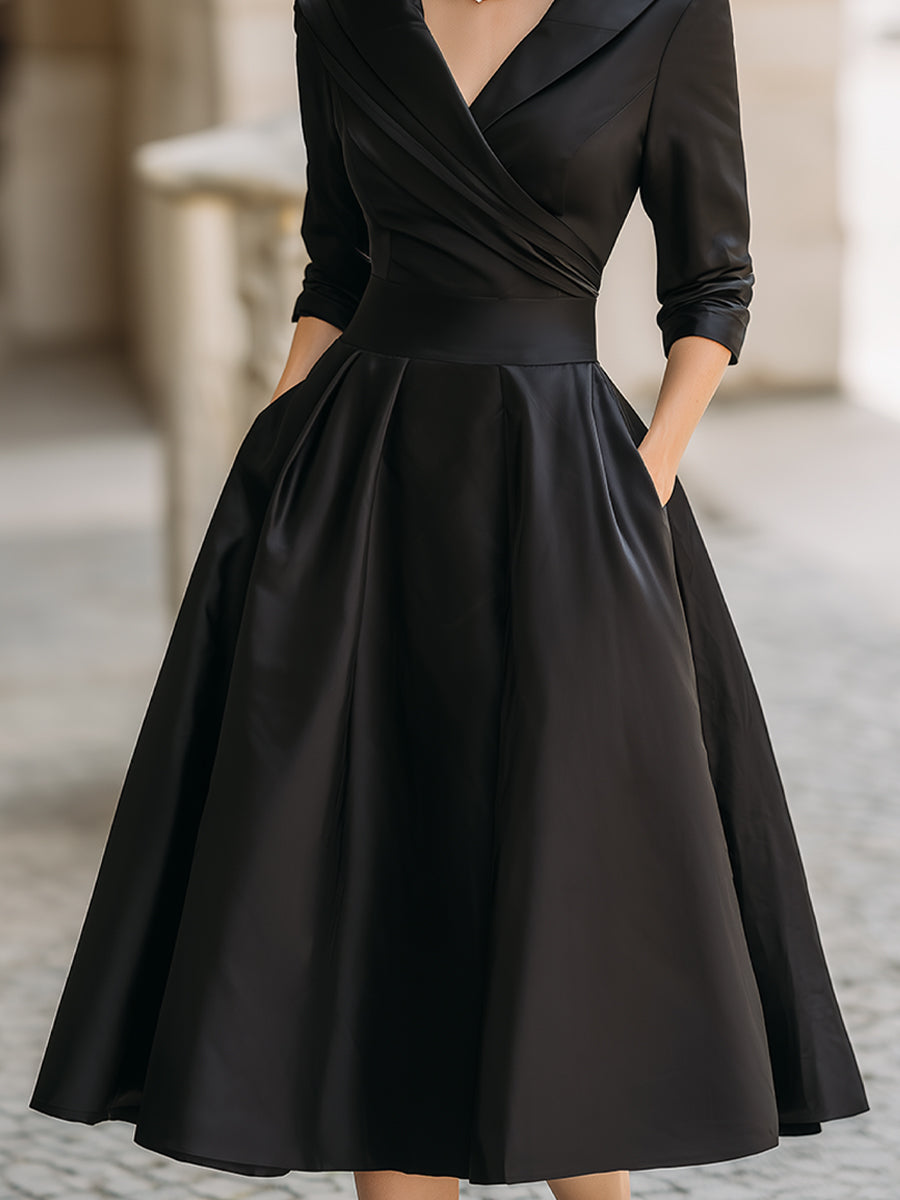 Robe Trapèze Femme Midi Plissée Au Style Vintage