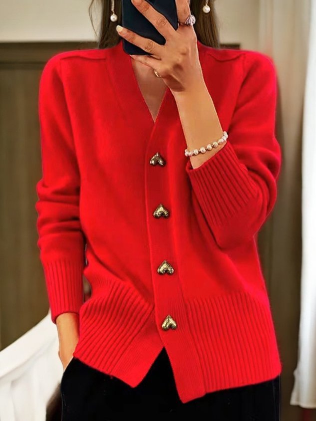 Cardigan Femme Épais En Laine Mélangée Col V Style Vintage