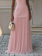 Robe longue plissée sans manches pour femme