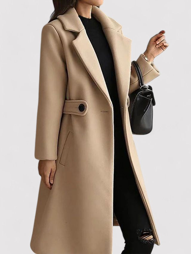 Manteau Hiver Femme En Laine À Ceinture Fine Et Revers