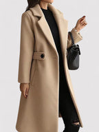 Manteau Hiver Femme En Laine À Ceinture Fine Et Revers
