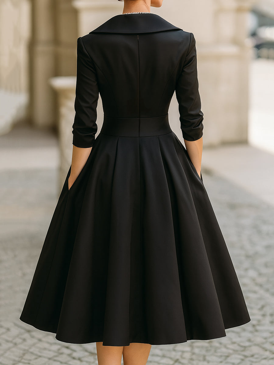 Robe Trapèze Femme Midi Plissée Au Style Vintage