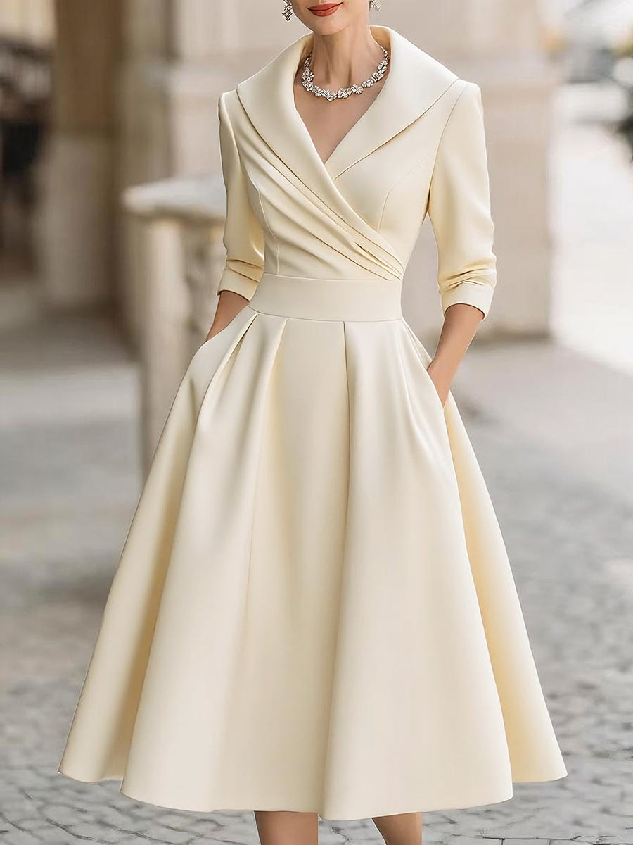 Robe Trapèze Femme Midi Plissée Au Style Vintage