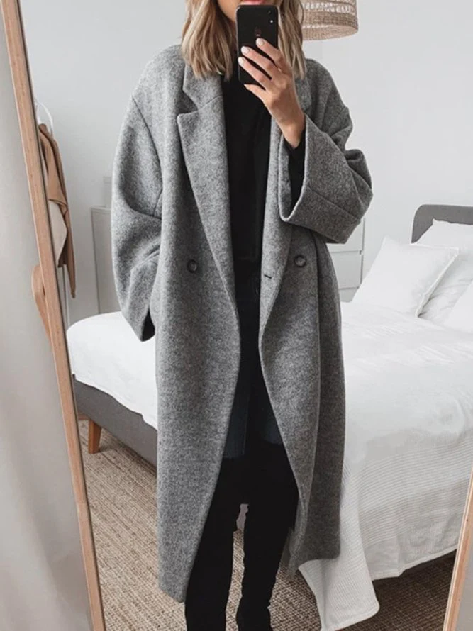Manteau Femme Long En Laine Mélangée Coupe Oversize