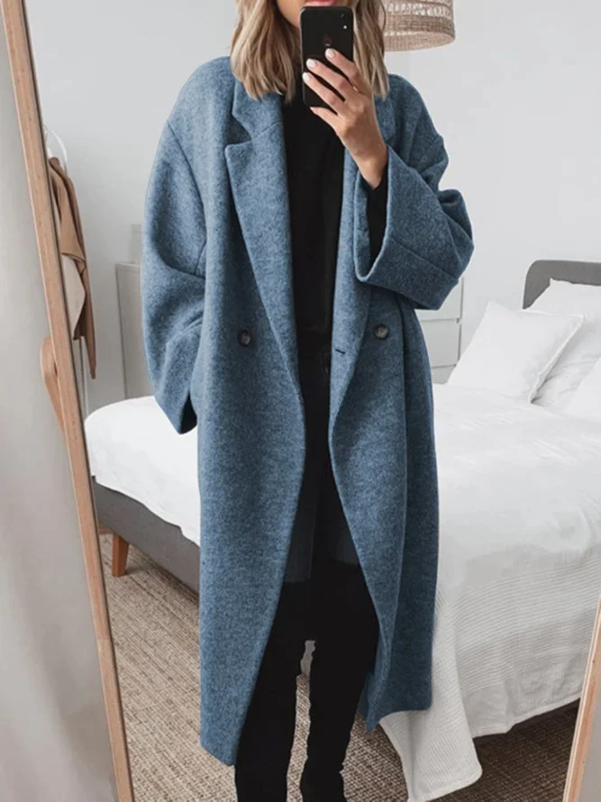 Manteau Femme Long En Laine Mélangée Coupe Oversize