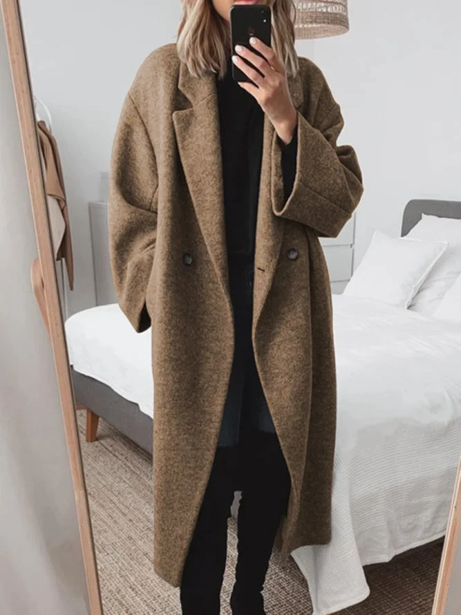 Manteau Femme Long En Laine Mélangée Coupe Oversize