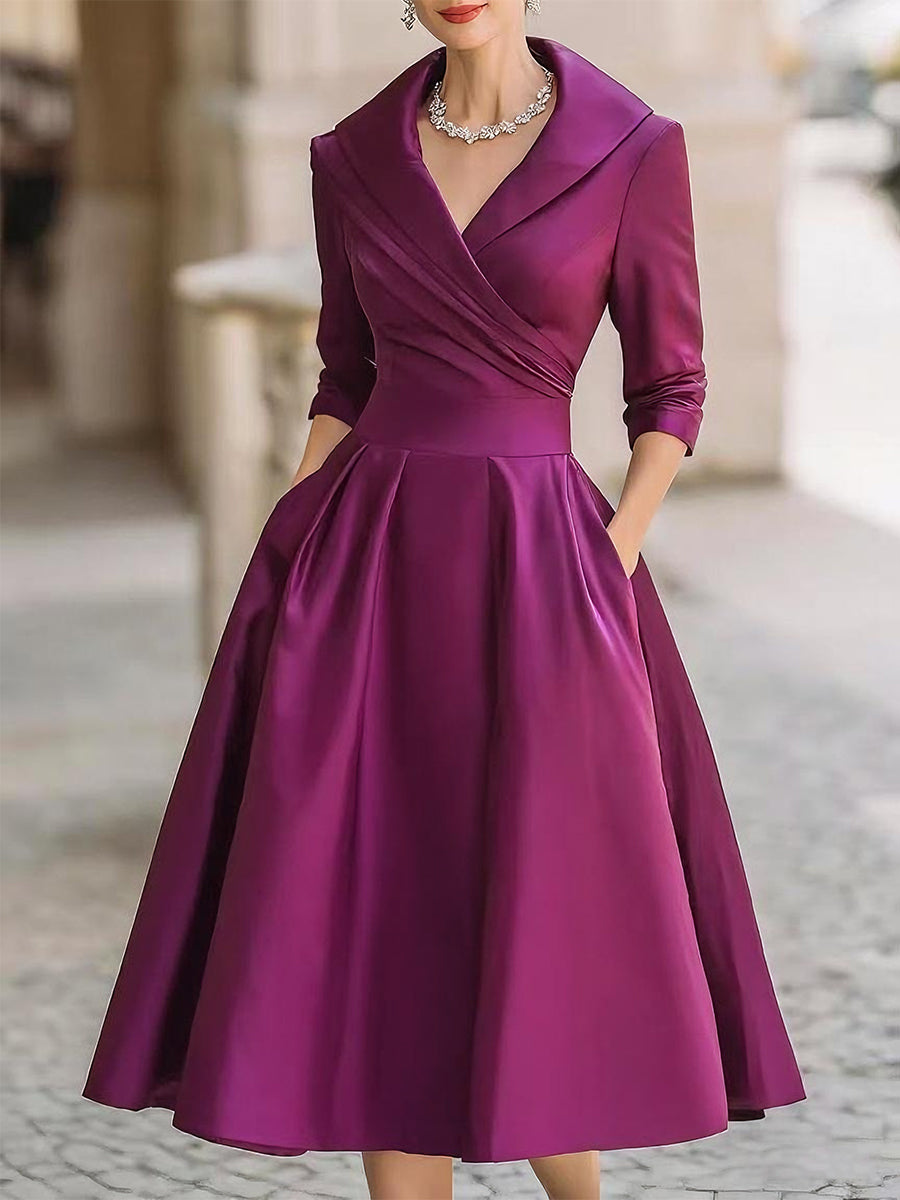 Robe Trapèze Femme Midi Plissée Au Style Vintage