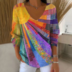 Pull Femme Imprimé À Col V En Maille De Coton Mélangé