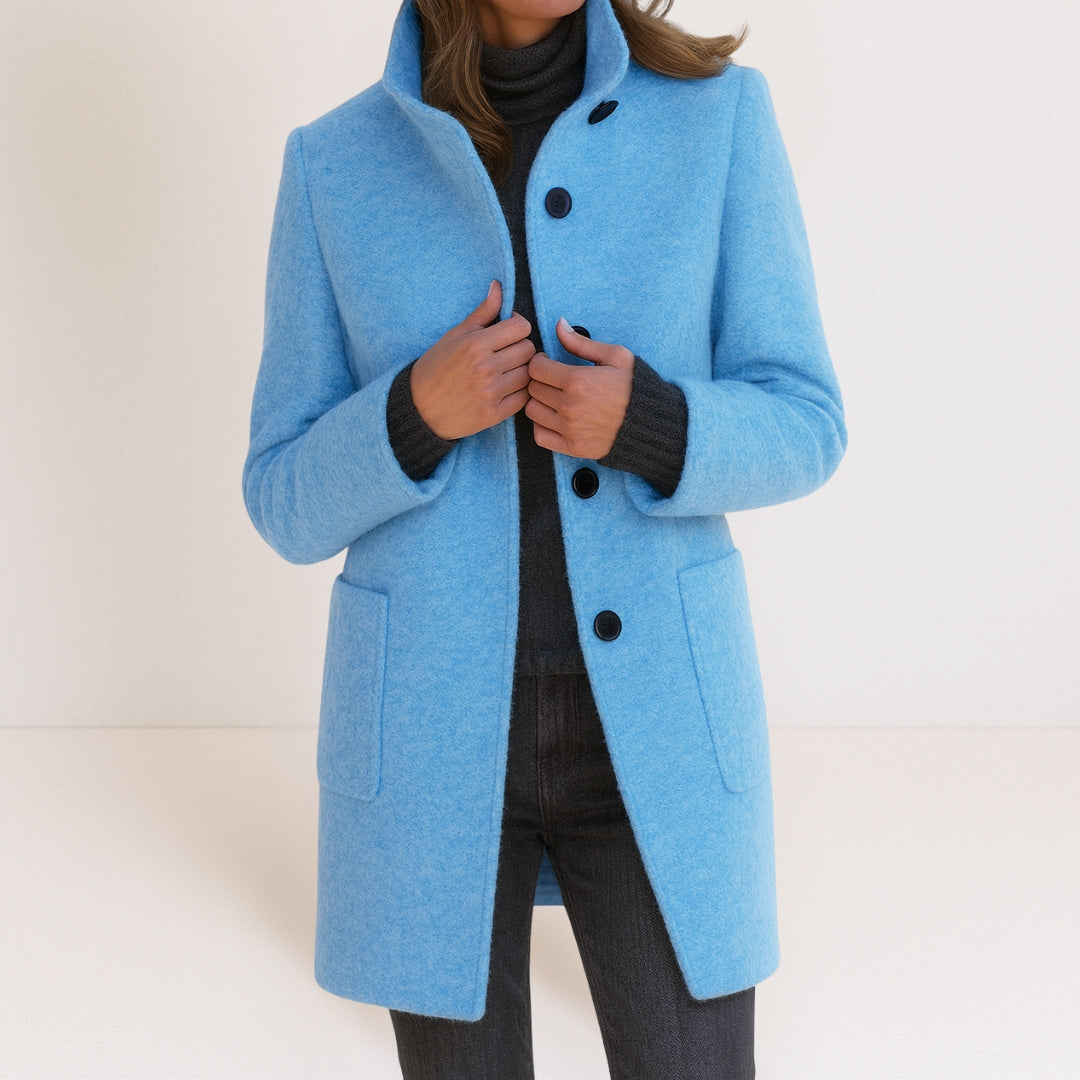 Manteau Hiver Femme En Laine Mélangée À Col Montant