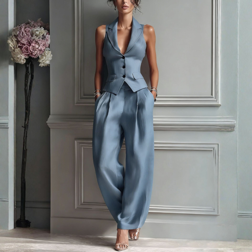 Ensemble deux pièces raffiné à col en V pour femme