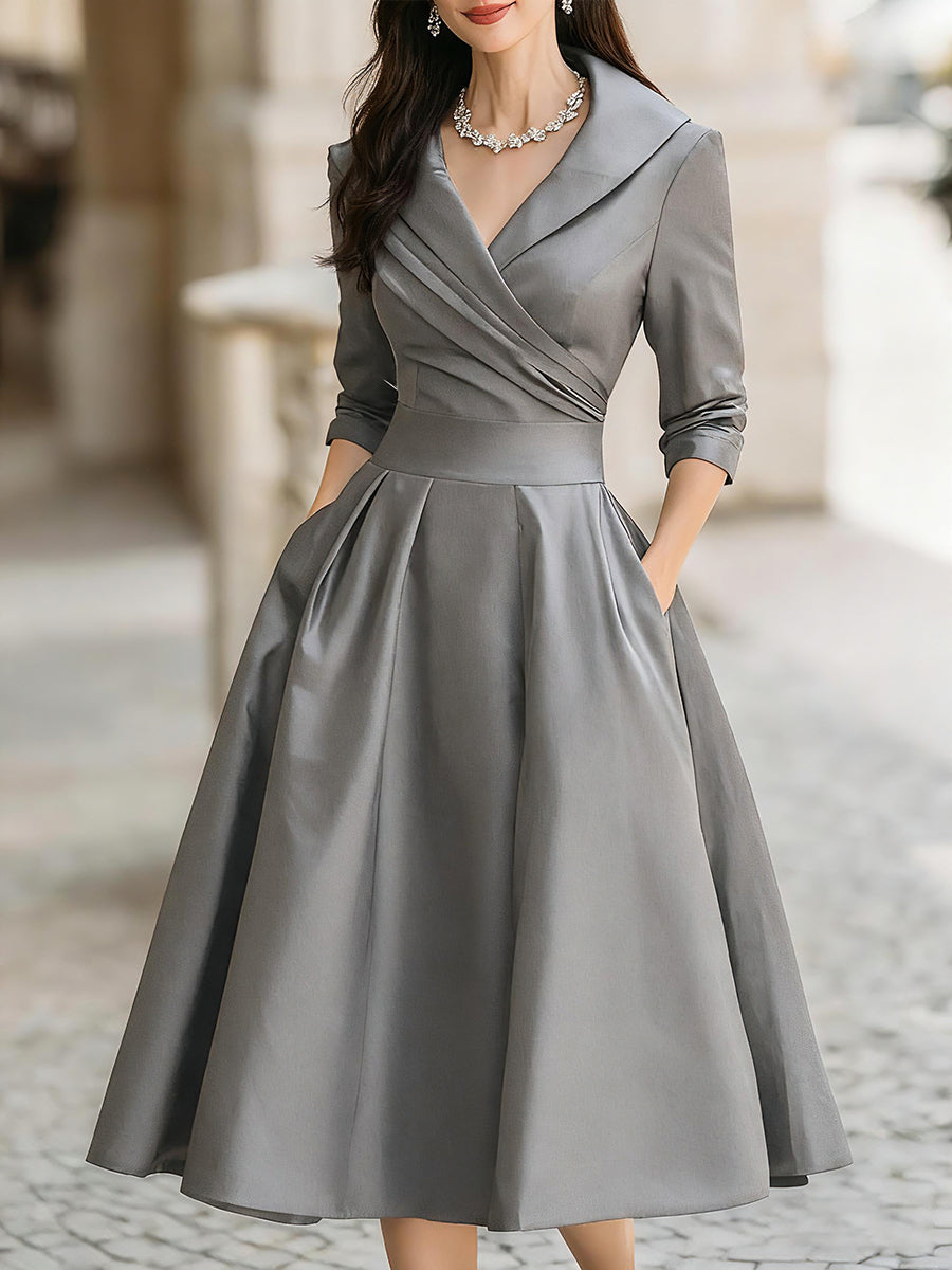 Robe Trapèze Femme Midi Plissée Au Style Vintage