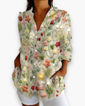 Blouse Femme Fluide À Imprimé Floral Et Manches 3/4