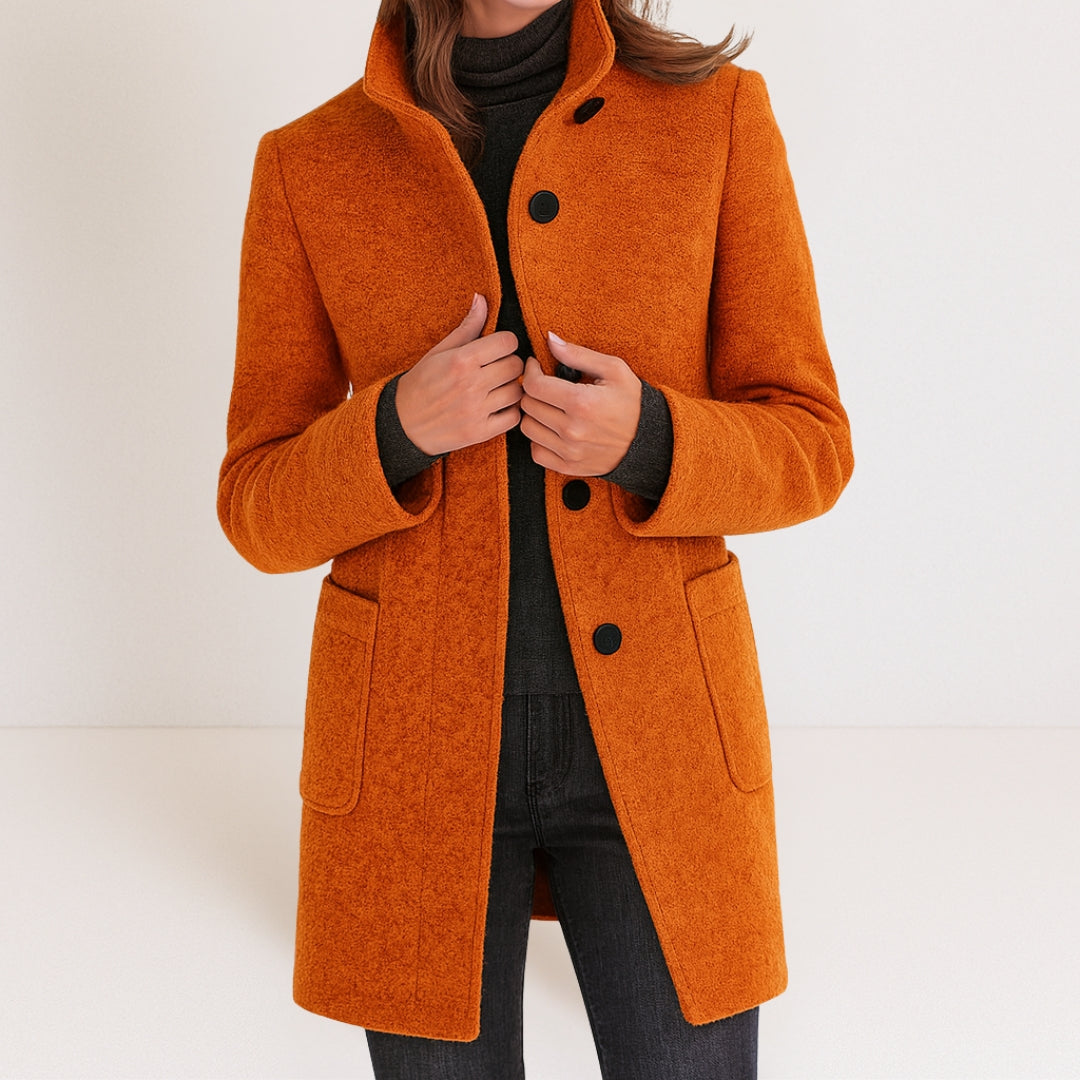 Manteau Hiver Femme En Laine Mélangée À Col Montant