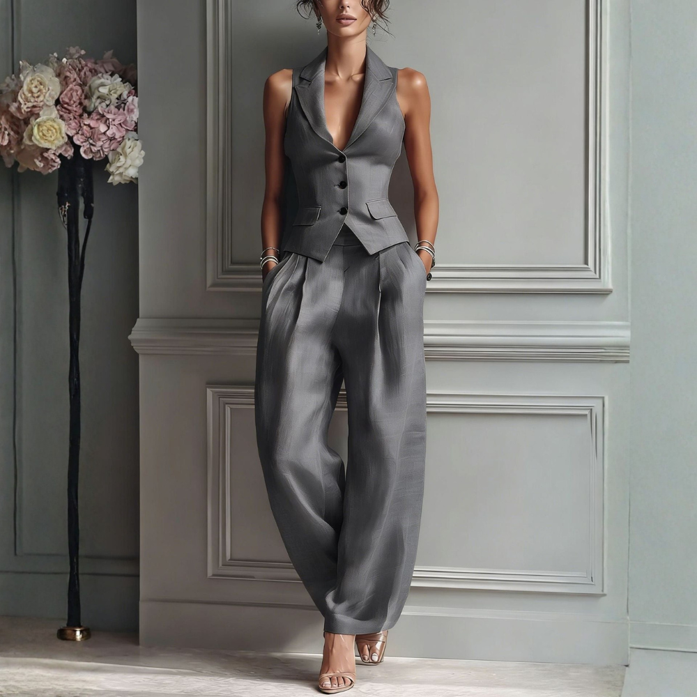 Ensemble deux pièces raffiné à col en V pour femme