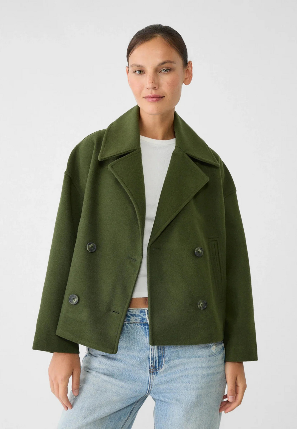 Blazer Court Femme À Revers Pointus Et Double Boutonnage