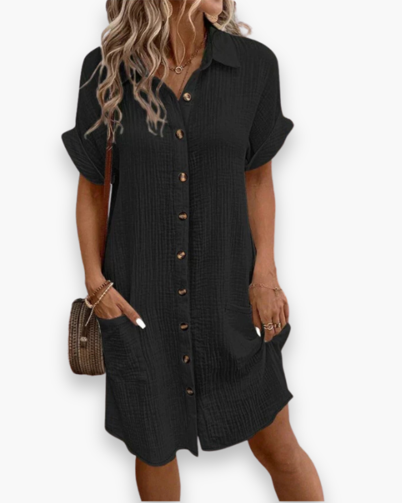 Robe Chemise Femme Décontractée Avec Poches Et Boutons