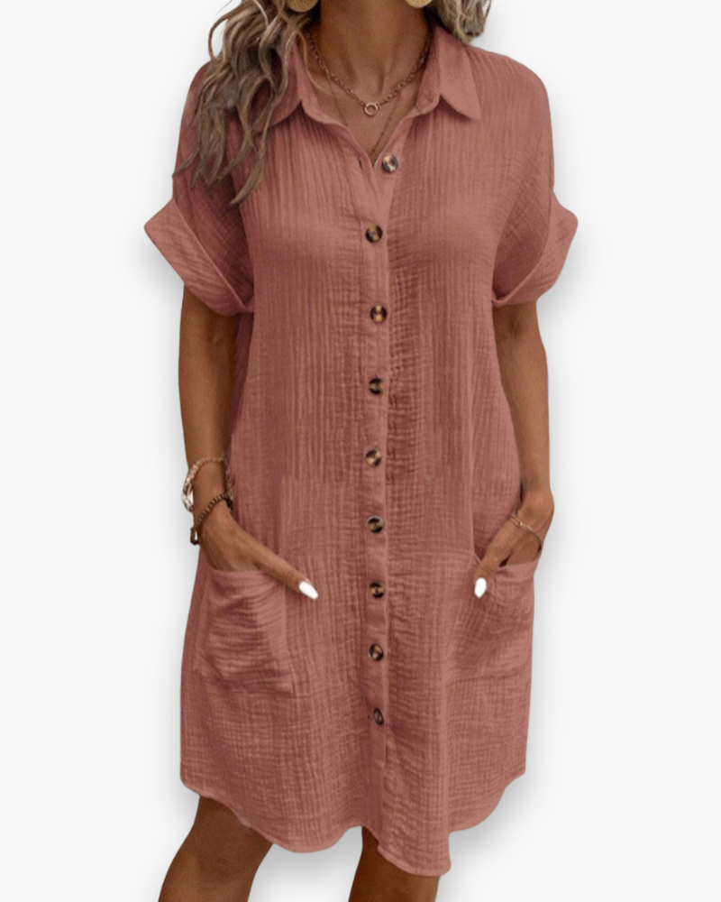 Robe Chemise Femme Décontractée Avec Poches Et Boutons
