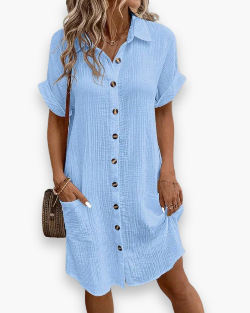 Robe Chemise Femme Décontractée Avec Poches Et Boutons