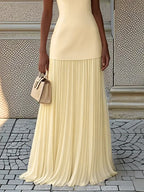 Robe longue plissée sans manches pour femme