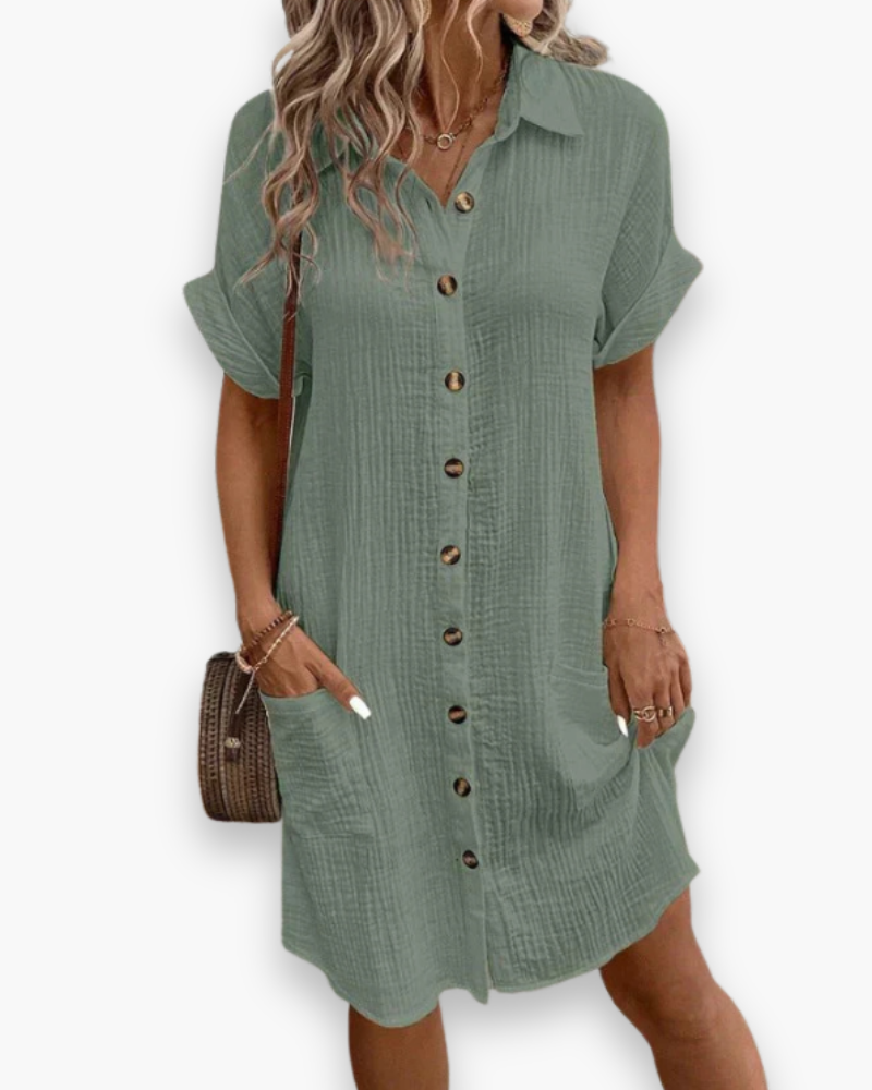 Robe Chemise Femme Décontractée Avec Poches Et Boutons