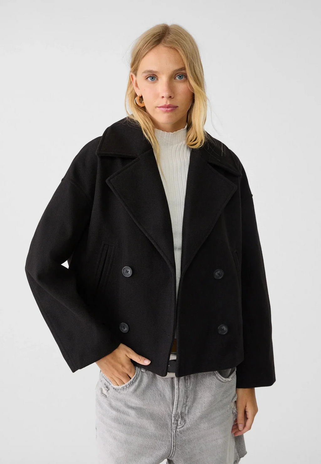 Blazer Court Femme À Revers Pointus Et Double Boutonnage
