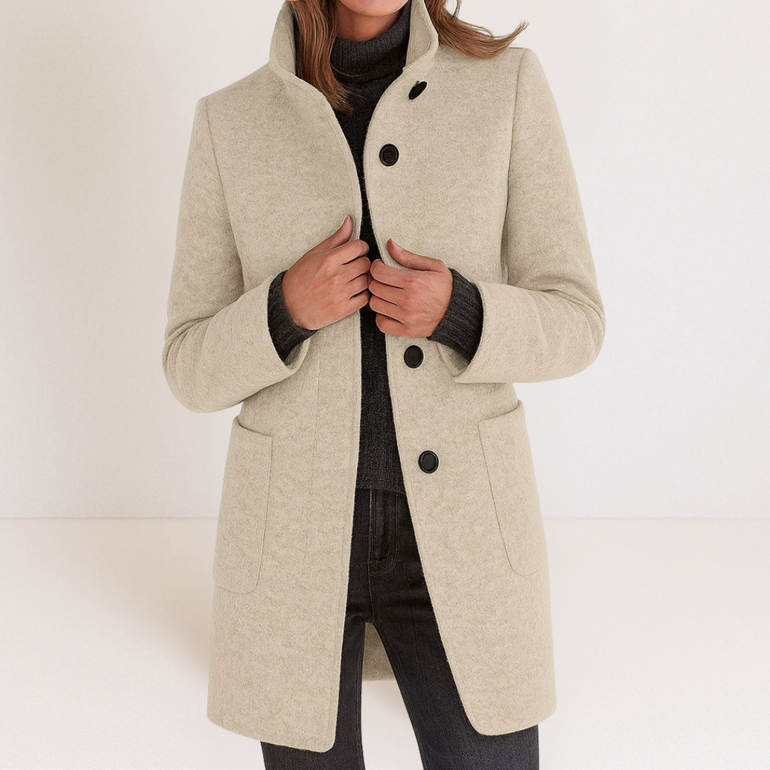 Manteau Hiver Femme En Laine Mélangée À Col Montant
