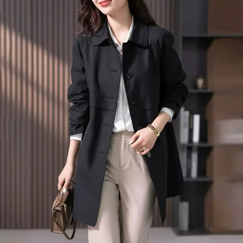 Trench Mi Long Femme Boutoné En Tissu Respirant