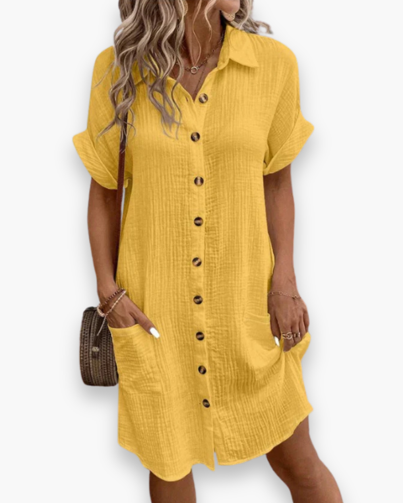 Robe Chemise Femme Décontractée Avec Poches Et Boutons
