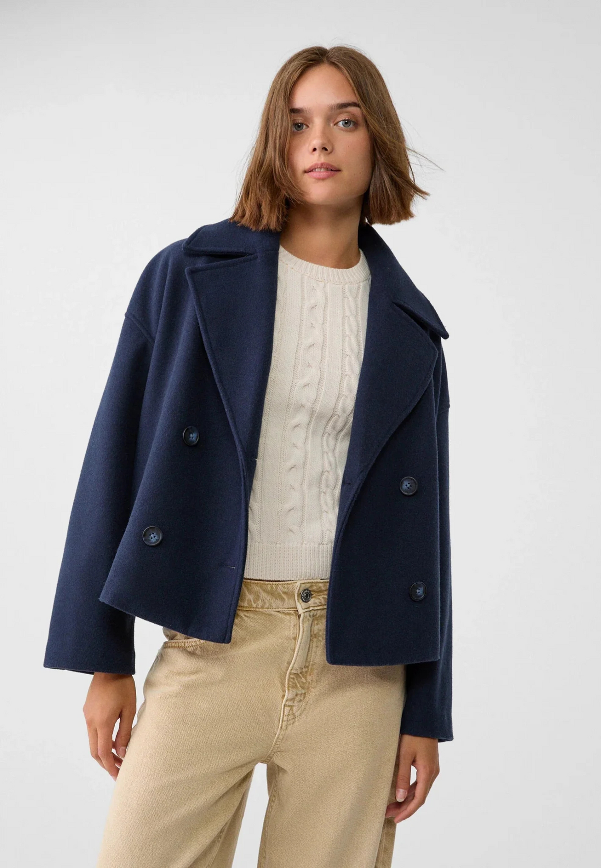 Blazer Court Femme À Revers Pointus Et Double Boutonnage