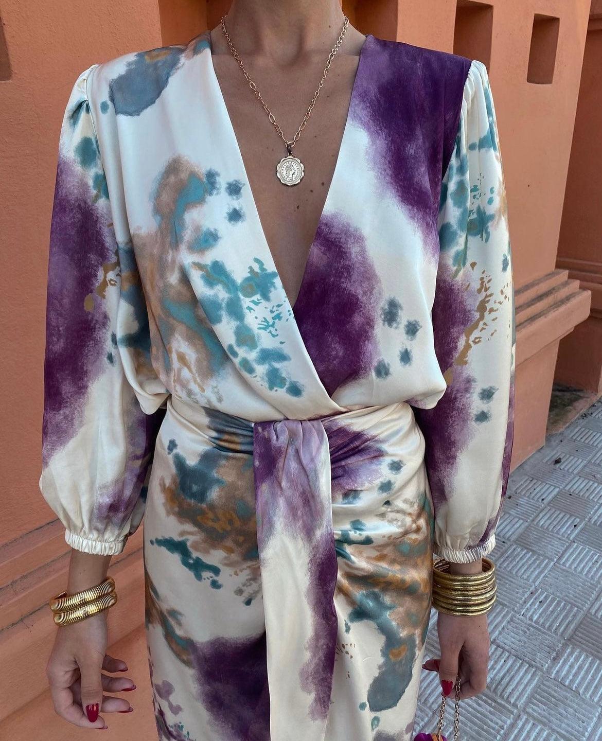 Robe Femme Décolleté En V Croisée Avec Ceinture Réglable