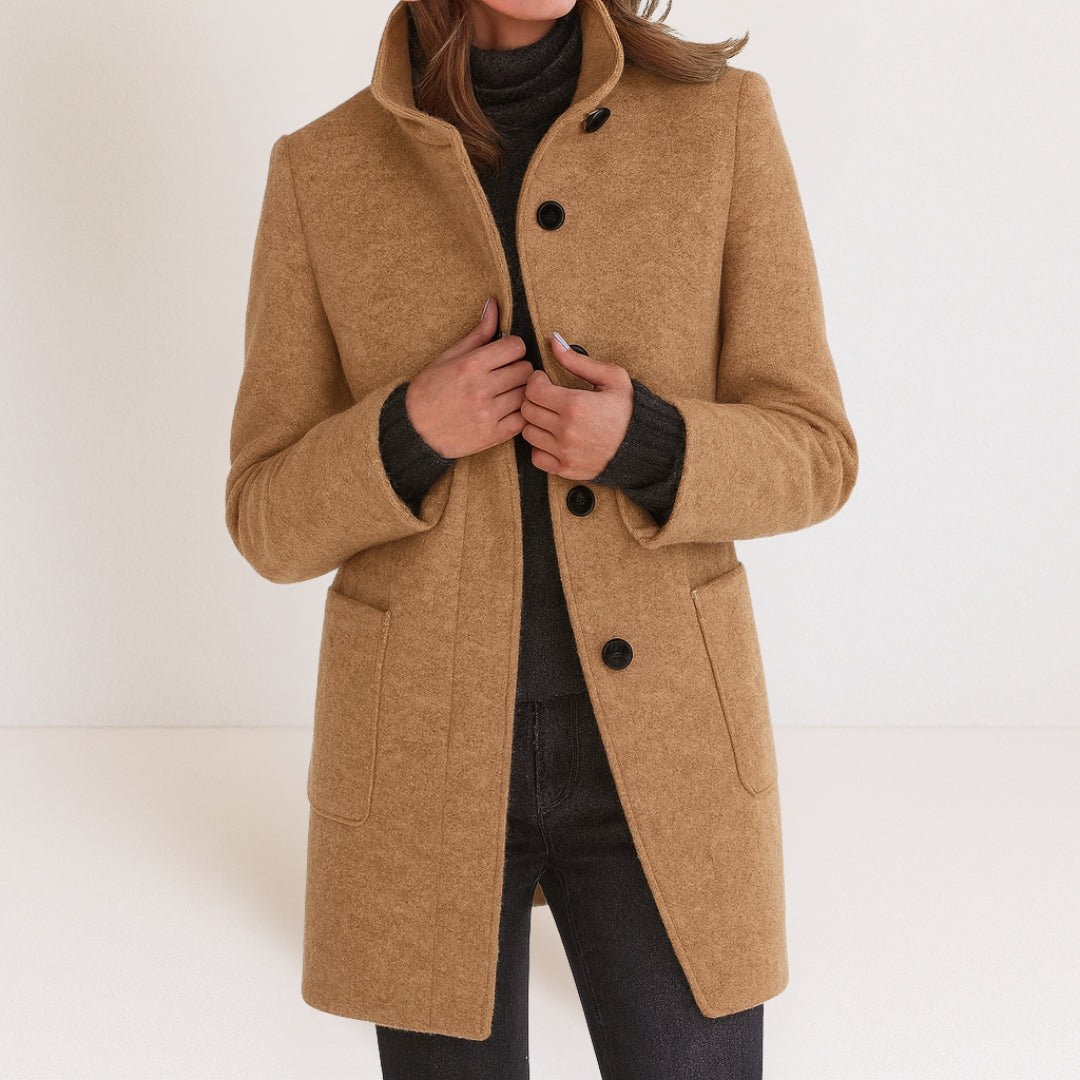 Manteau Hiver Femme En Laine Mélangée À Col Montant