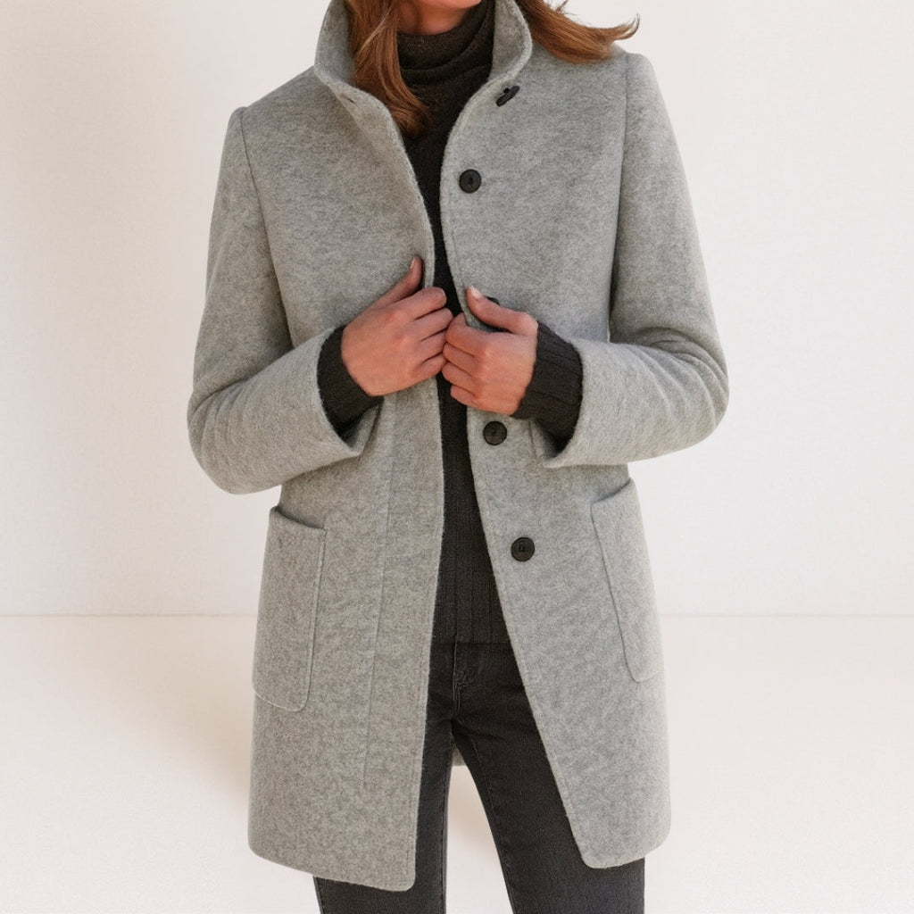 Manteau Hiver Femme En Laine Mélangée À Col Montant