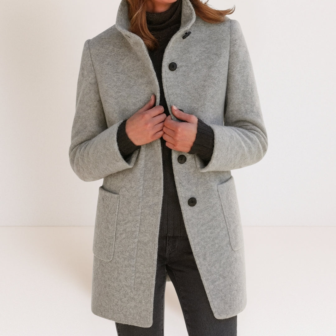 Manteau Hiver Femme En Laine Mélangée À Col Montant