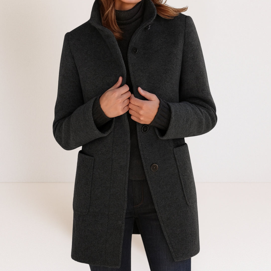 Manteau Hiver Femme En Laine Mélangée À Col Montant