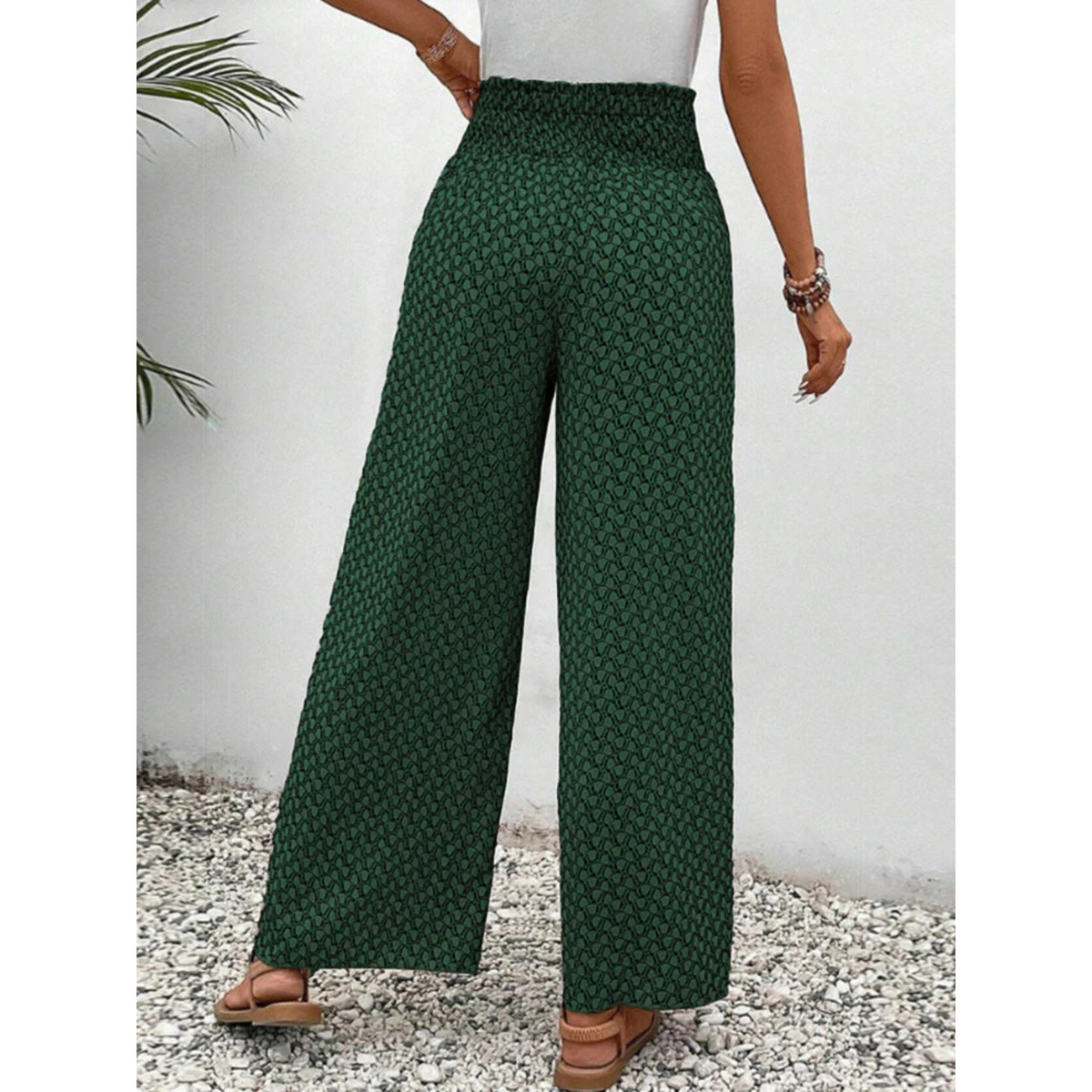 Pantalon Fluide Femme Taille Haute À Imprimé Géométrique