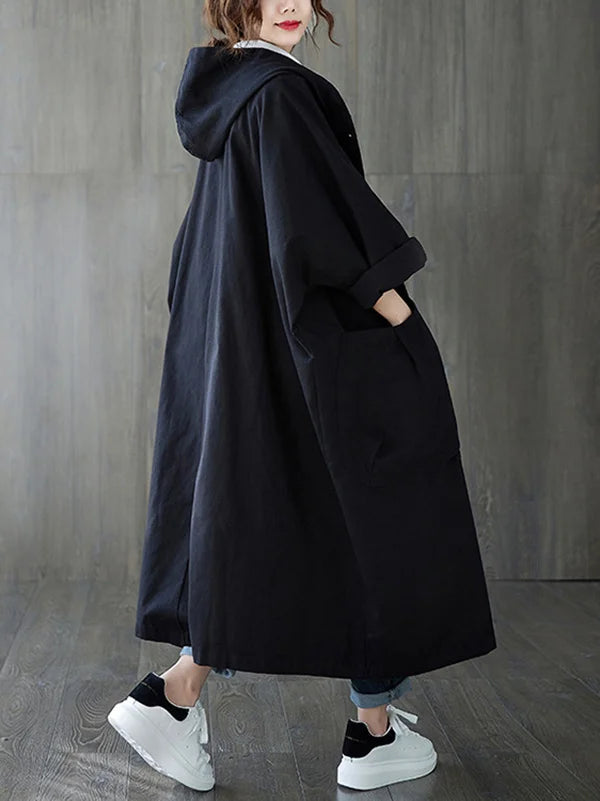 Manteau Imperméable Femme Long Oversize À Capuche
