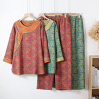 Pyjama Femme En Gaze De Coton À Imprimé Floral Deux Pièces