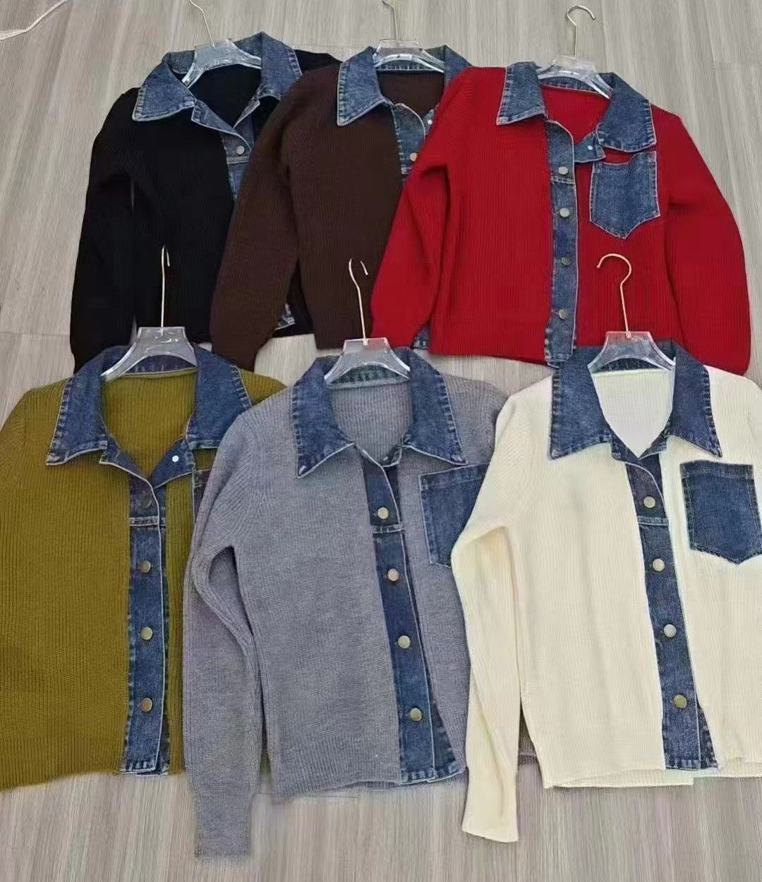 Cardigan Femme En Maille Effet Denim À Col Polo
