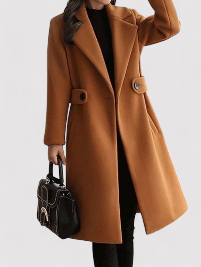Manteau Hiver Femme En Laine À Ceinture Fine Et Revers