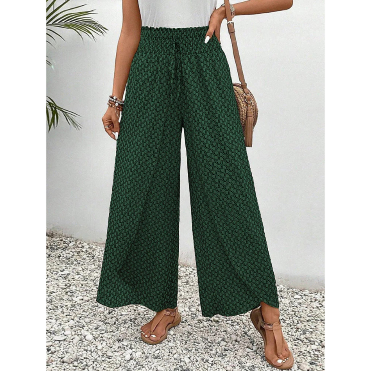 Pantalon Fluide Femme Taille Haute À Imprimé Géométrique