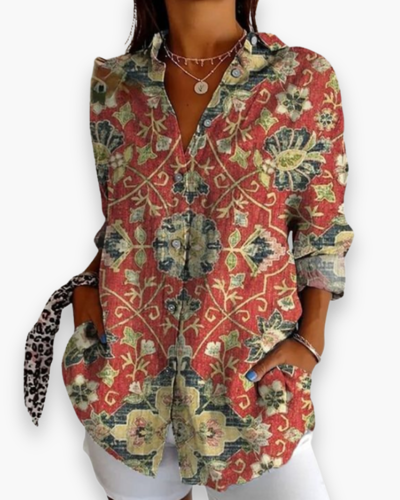 Blouse Femme Fluide À Imprimé Floral Et Manches 3/4